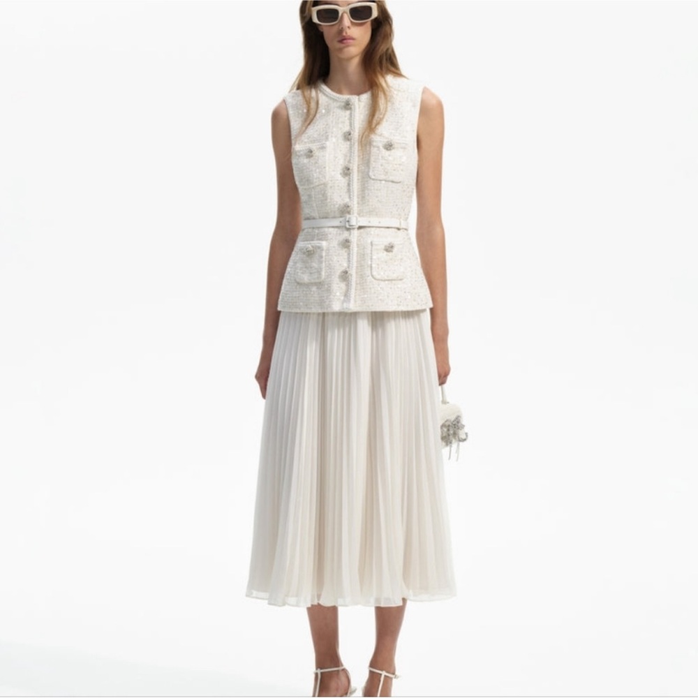 Self-Portrait White Midi A-Line Skirt